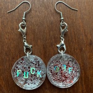 H.M. F'OFF AB Letters in Acrylic Silver Earrings